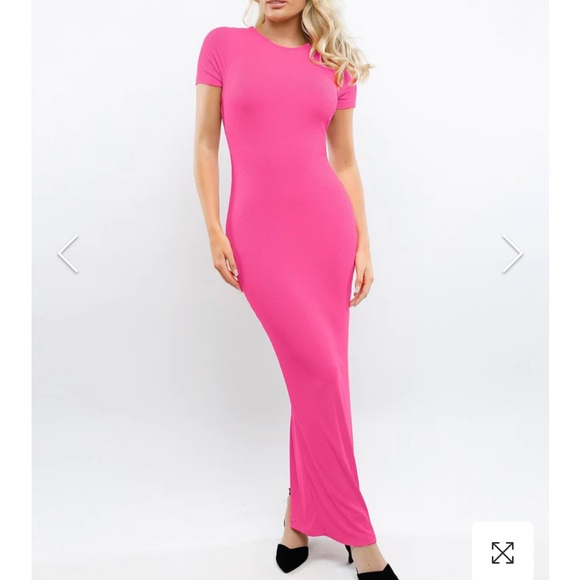 Built-In Shapewear Mock Neck Modal Short Sleeve Maxi Dress - Picture 1 of 3
